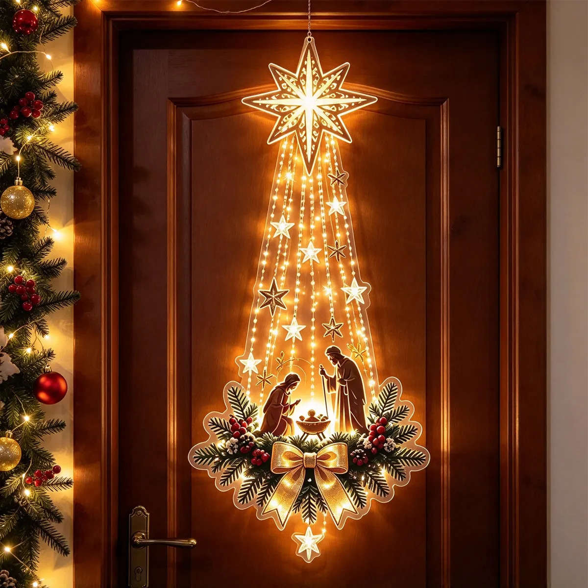 1Pc Christmas Door Hanger Glow - Outdoor Lighting Effects ulasan dan harga